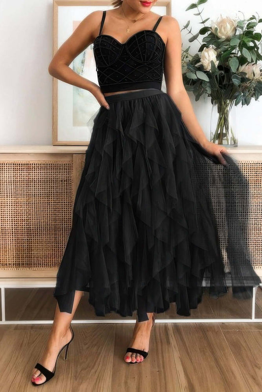 Aurevia Aline Long Tulle Tiered Skirt Women Formal - Smile Sparker