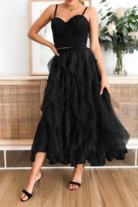 Aurevia Aline Long Tulle Tiered Skirt Women Formal - Smile Sparker