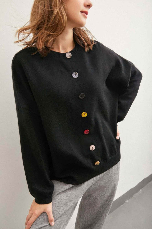 Aurevia Womens Cozy Knit Sweater With Colorful Buttons - Smile Sparker