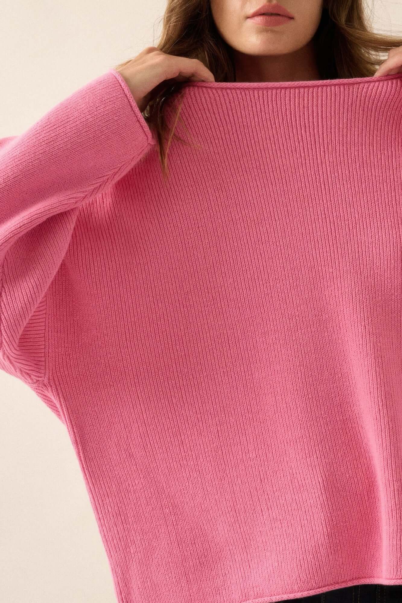 Aurevia Womens Oversized Boatneck Rib Knit Cozy Sweater - Smile Sparker