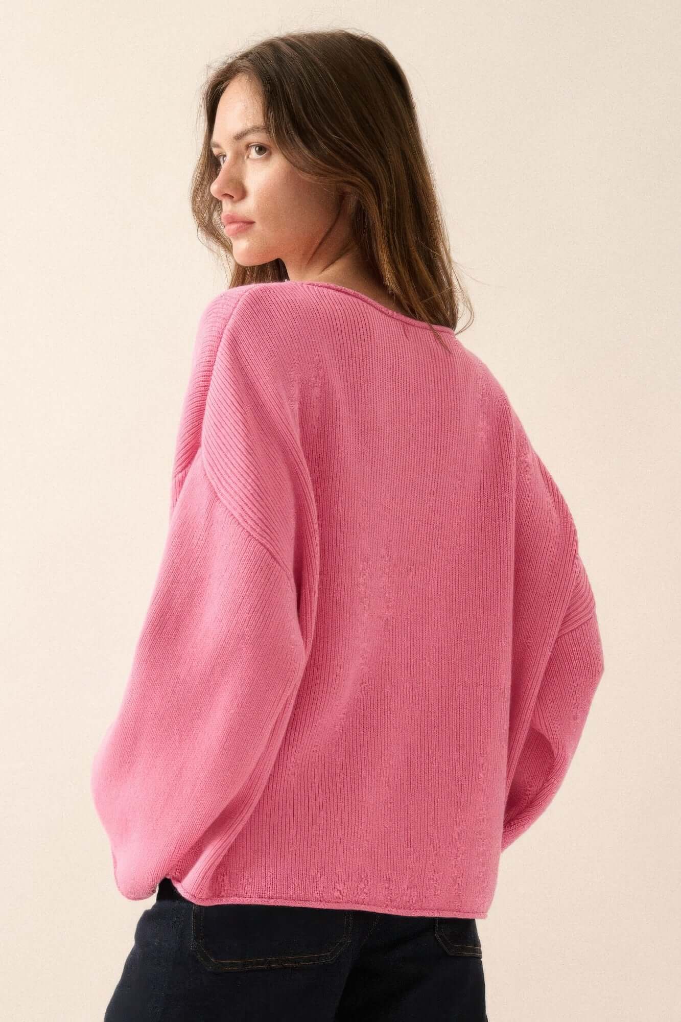 Aurevia Womens Oversized Boatneck Rib Knit Cozy Sweater - Smile Sparker