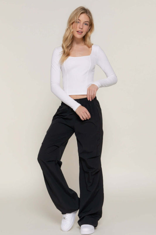 Aurevia Long Sleeve Sweetheart Neck Seam Detail Knit Top - Smile Sparker