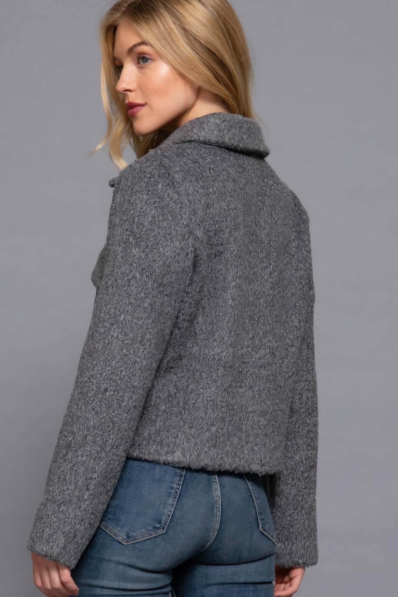 Ophira Womens Long Sleeve Teddy Fleece Short Jacket Warm - Smile Sparker