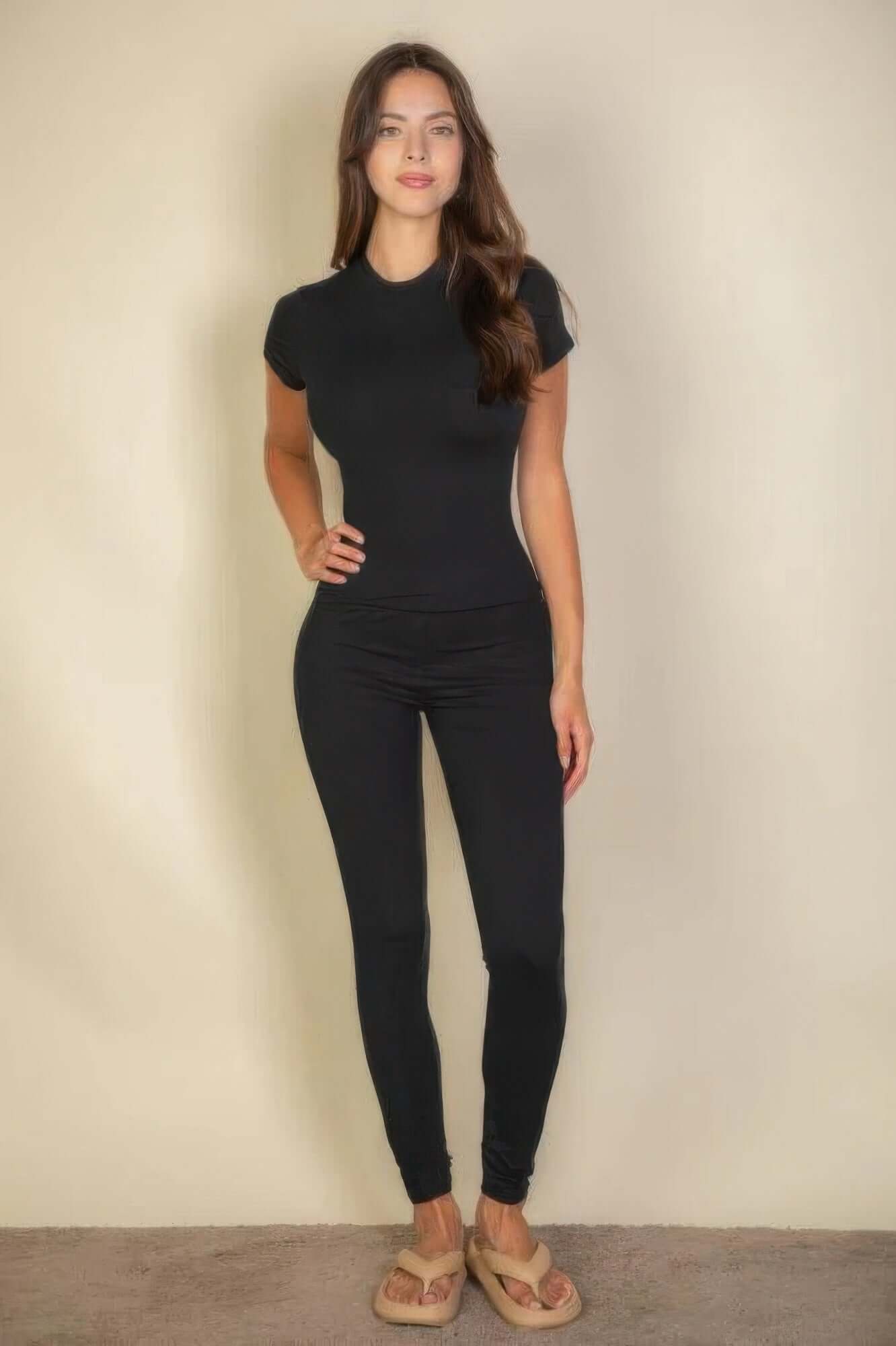Aurevia Womens Basic Solid Leggings Soft Stretch Jersey - Smile Sparker