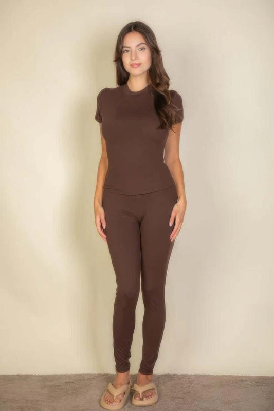 Aurevia Basic Solid Leggings Women Stretch Jersey Everyday - Smile Sparker