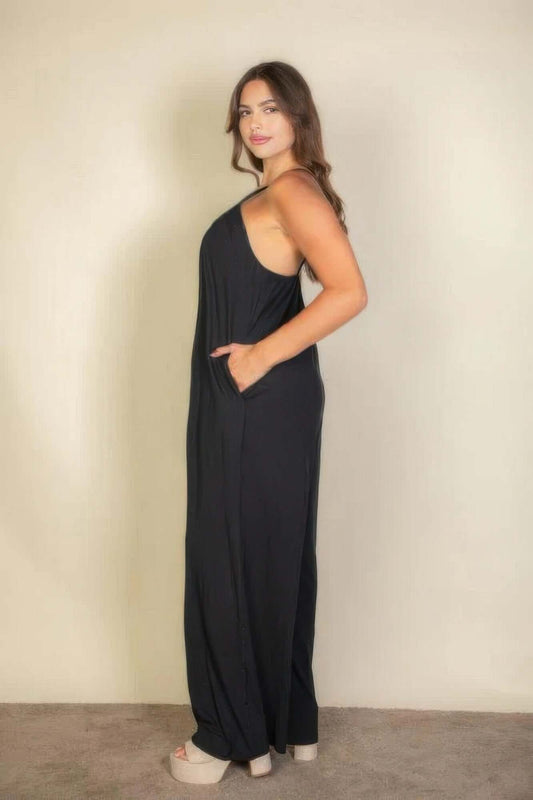 Aurevia Plus Size Spaghetti Strap Wide Leg Jumpsuit - Smile Sparker