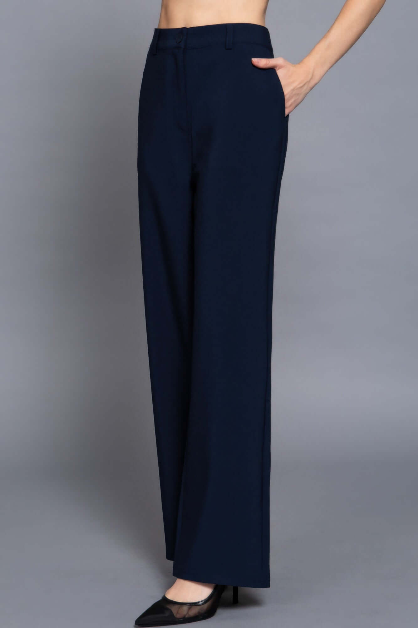 Aurevia Womens Back Elastic Straight Woven Pants Navy Office - Smile Sparker