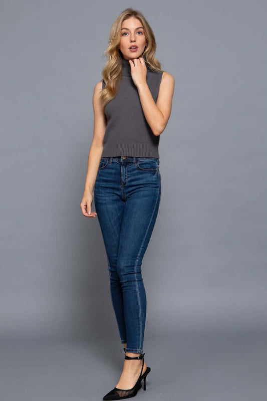 Aurevia Sleeveless Turtle Neck Sweater Top Women Knitwear - Smile Sparker