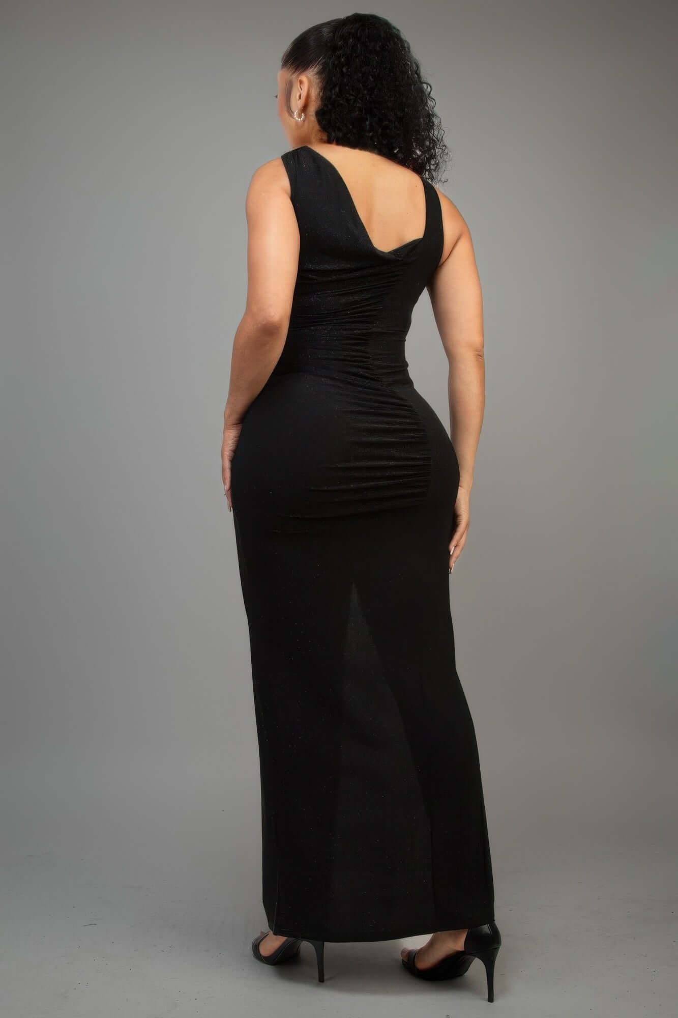 Lunarelle Glitter Slitted Dress One Shoulder Black Stretch - Smile Sparker