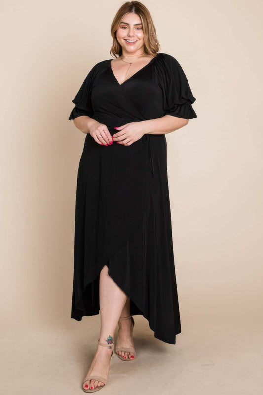 Aurevia Plus Size Solid Venezia Faux Wrap Maxi Dress - Smile Sparker