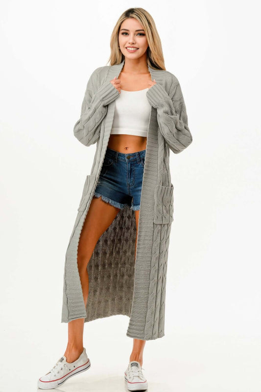 Ophira Cable Knit Long Cardigan Women Cozy Warm Sweater - Smile Sparker