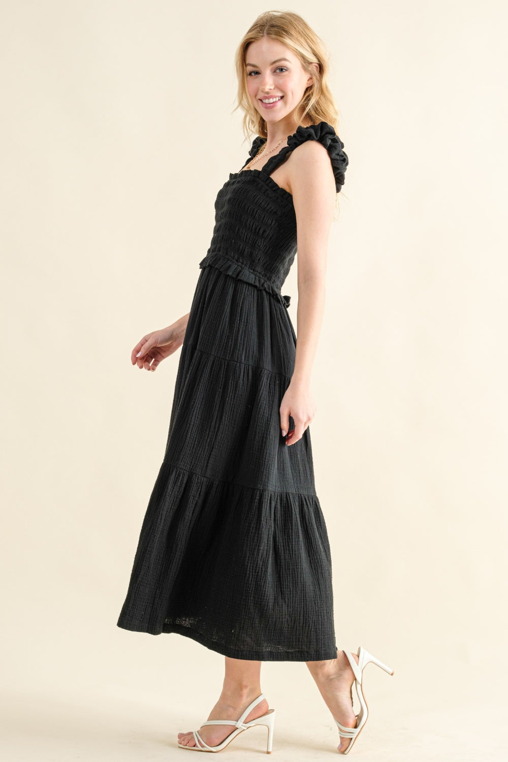 And The Why Smocked Ruffled Tiered Dress - DRESSES - Black