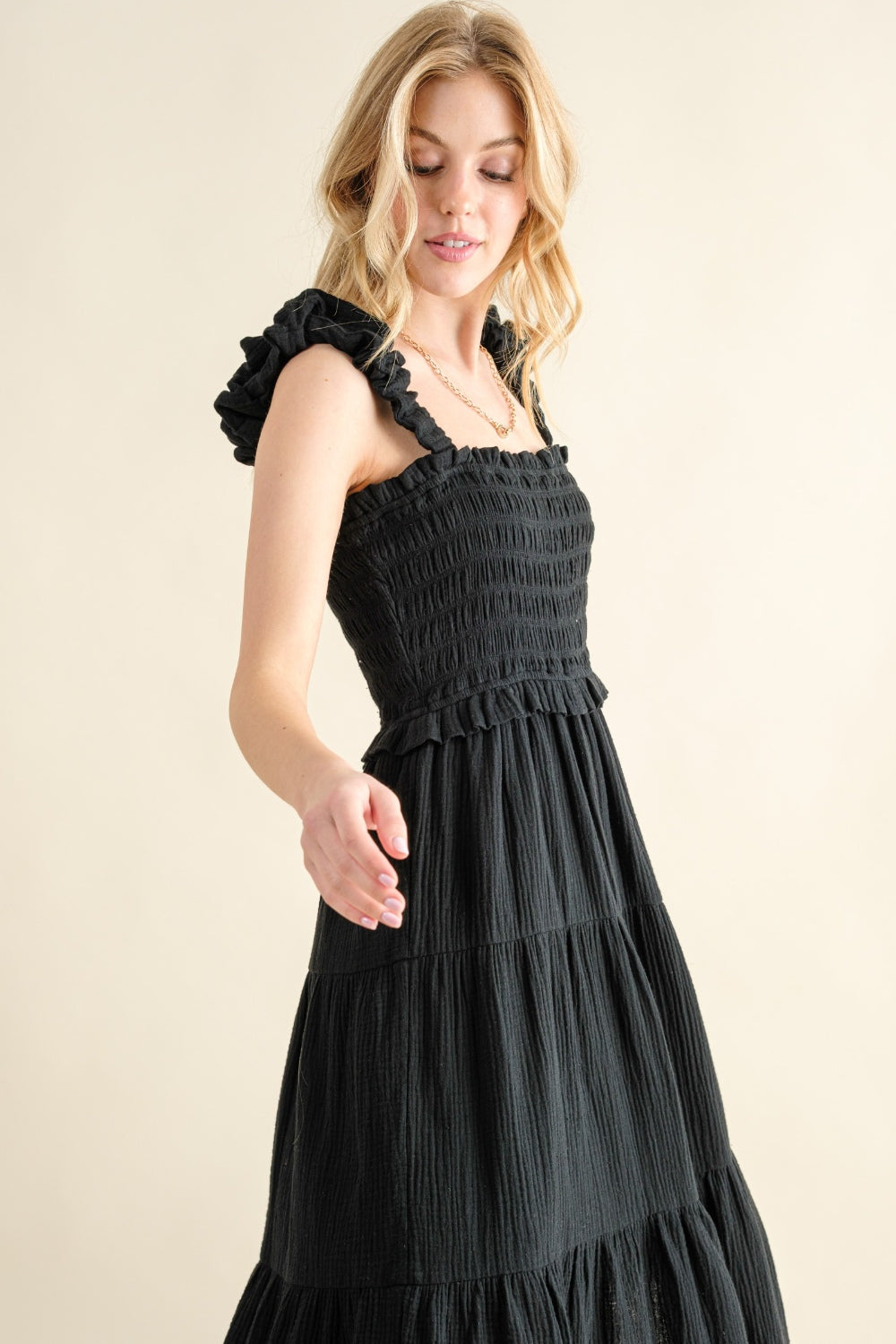 And The Why Smocked Ruffled Tiered Dress - DRESSES - Black