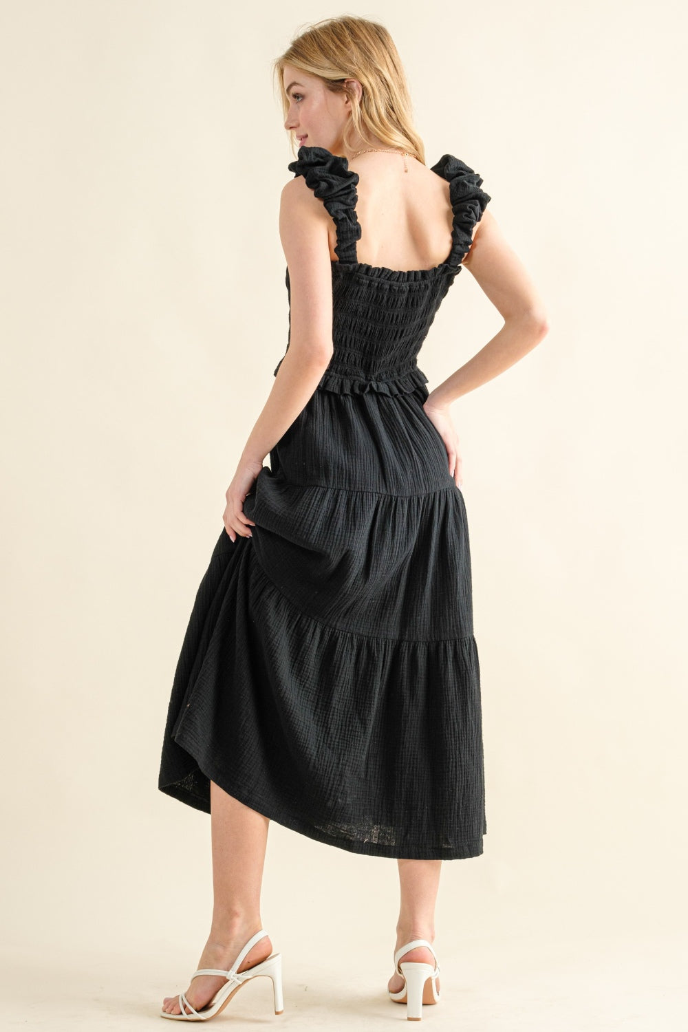 And The Why Smocked Ruffled Tiered Dress - DRESSES - Black