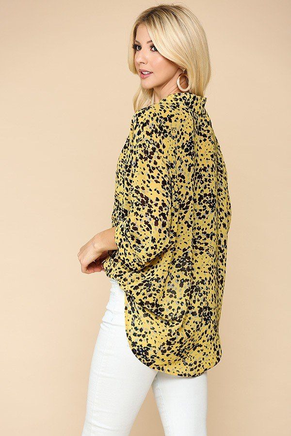 Animal Print Button Down Lapel Collar Shirt With Chest Pocket Smile Sparker