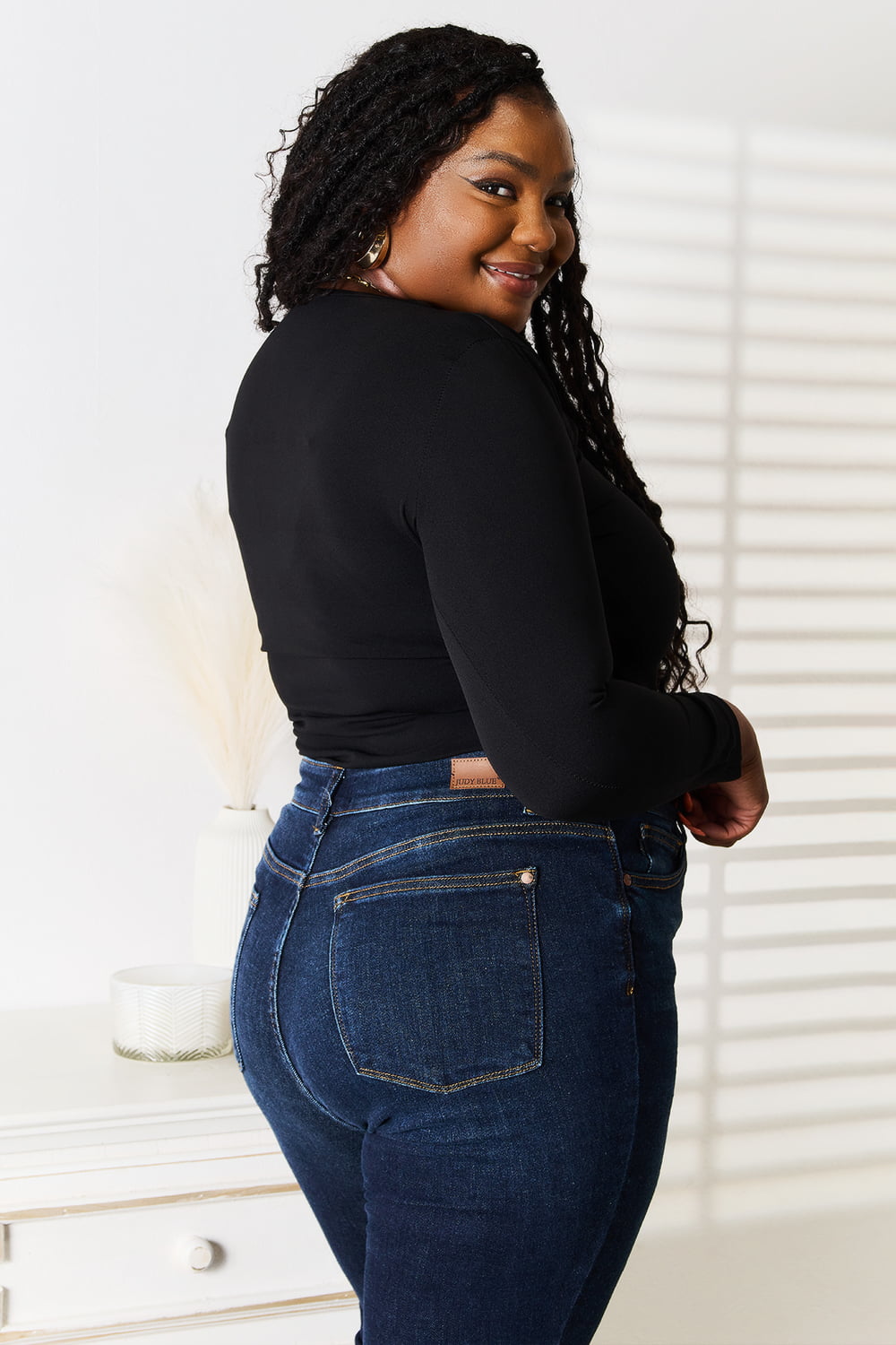 Basic Bae Asymmetrical Neck Long Sleeve Top - TOPS - Black
