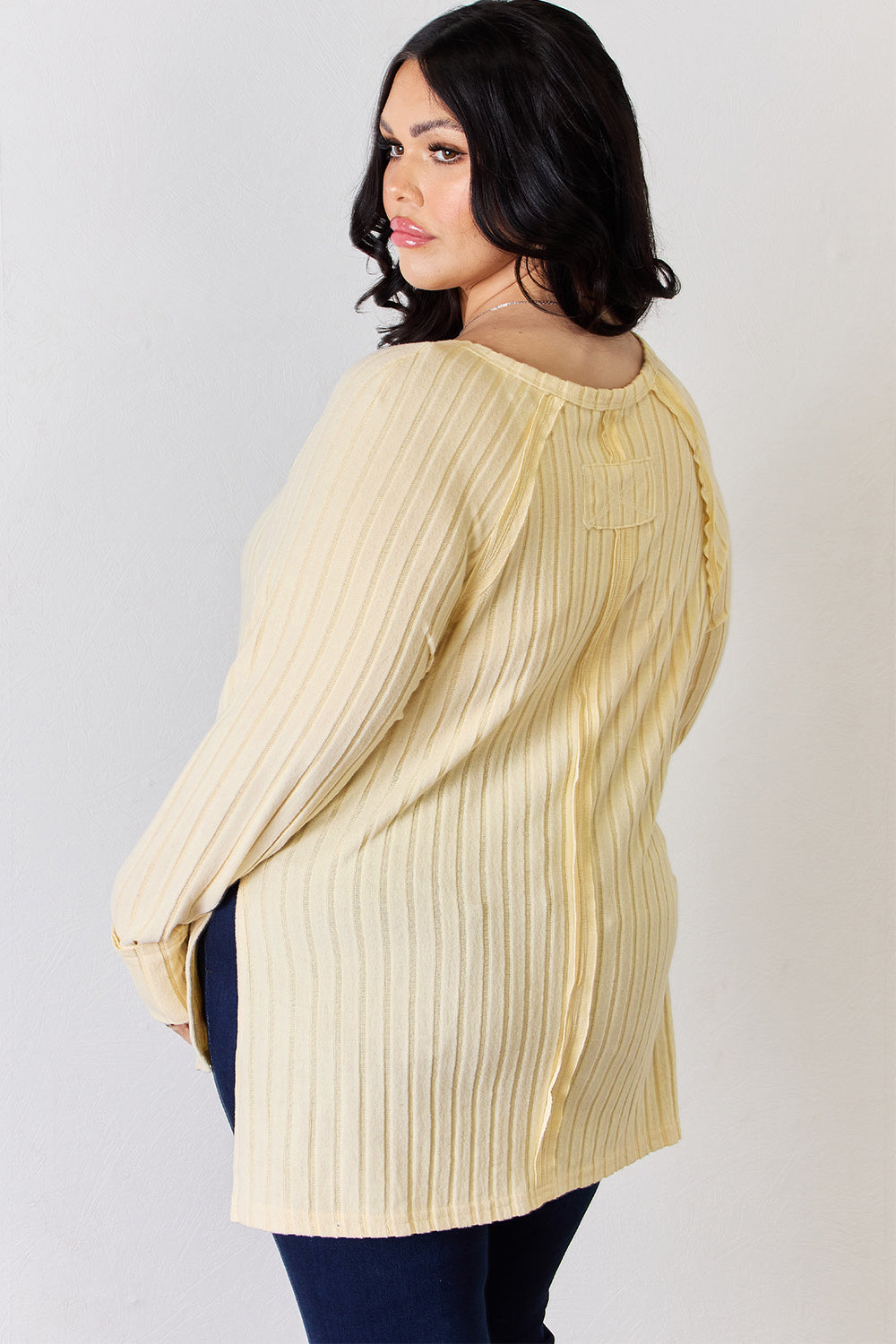 Basic Bae Full Size Ribbed Round Neck Slit T-Shirt - TOPS - Mixed