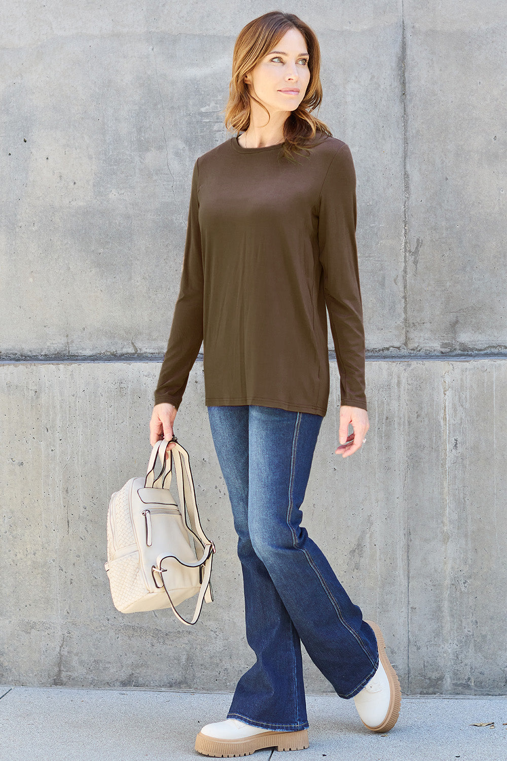 Basic Bae Full Size Round Neck Long Sleeve Top - TOPS - Mixed