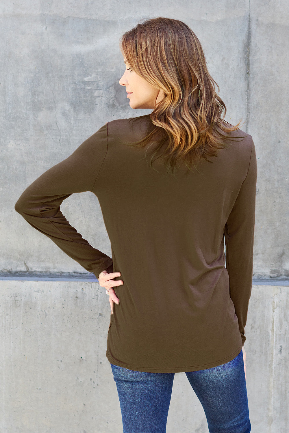 Basic Bae Full Size Round Neck Long Sleeve Top - TOPS - Mixed