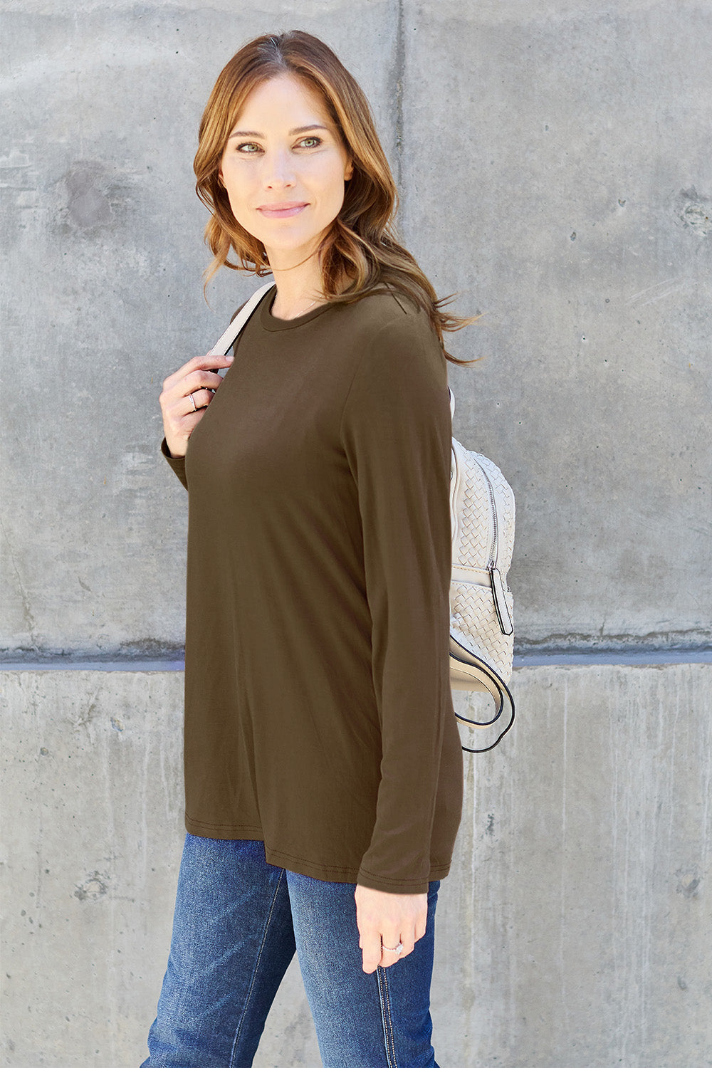 Basic Bae Full Size Round Neck Long Sleeve Top - TOPS - Mixed