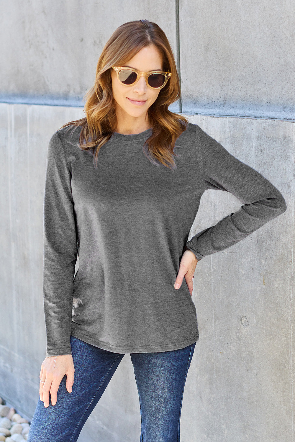 Basic Bae Full Size Round Neck Long Sleeve Top - TOPS - Mixed