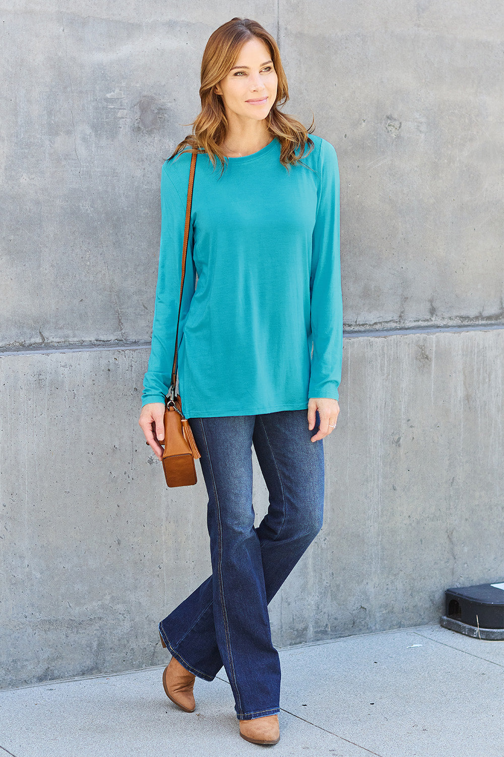 Basic Bae Full Size Round Neck Long Sleeve Top - TOPS - Mixed