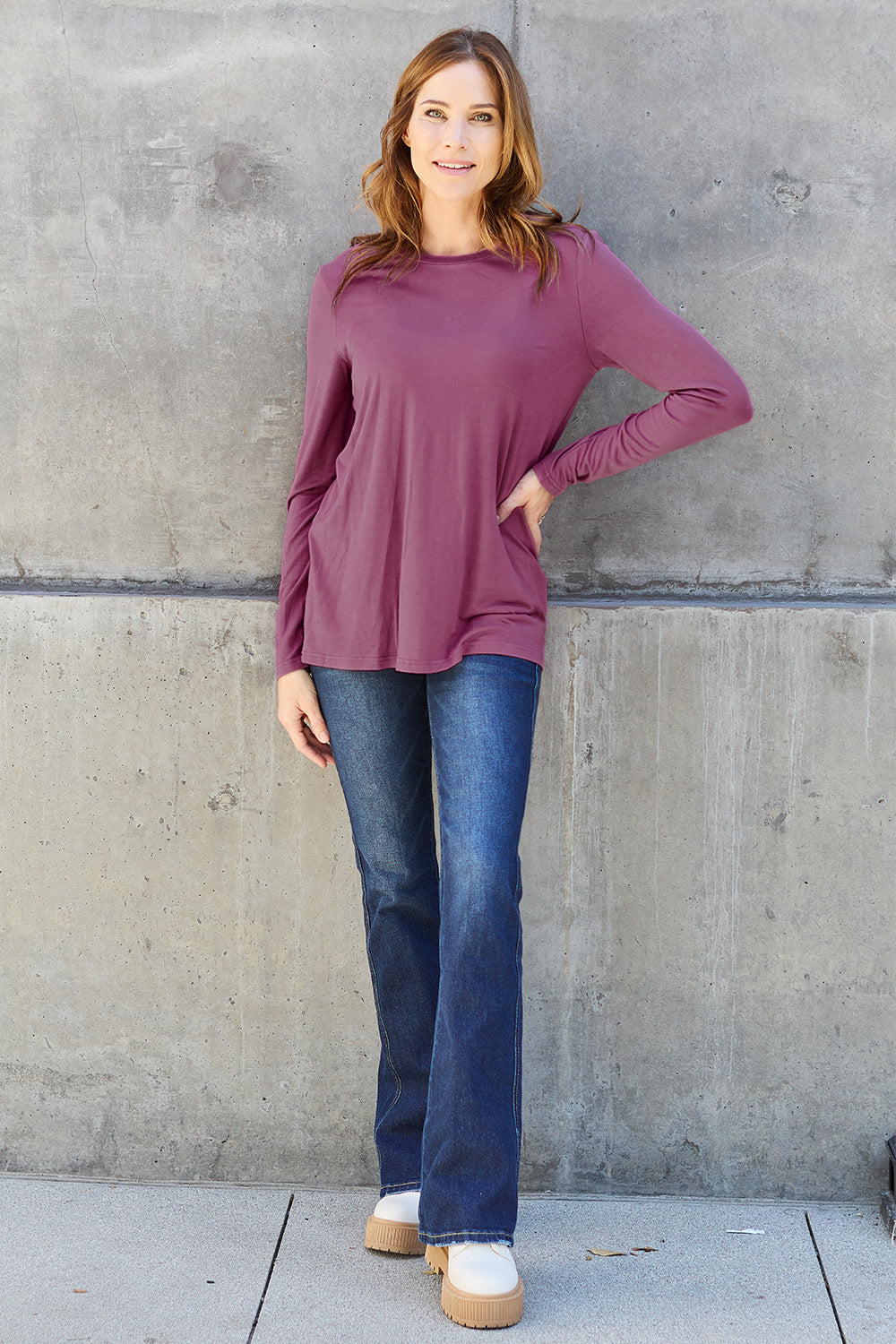 Basic Bae Full Size Round Neck Long Sleeve Top - TOPS - Mixed