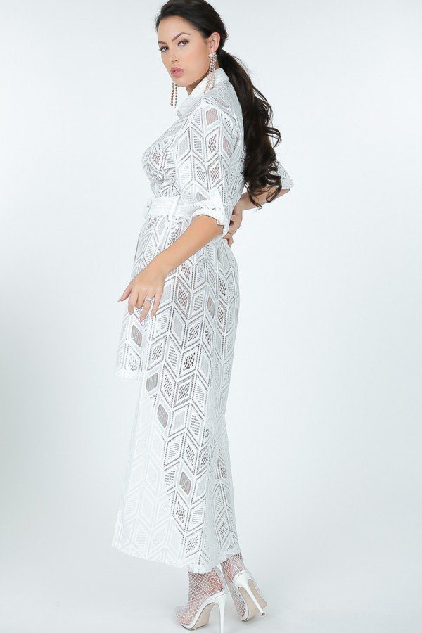 Belted Hi Low Placket Lace Shirt Dress Smile Sparker