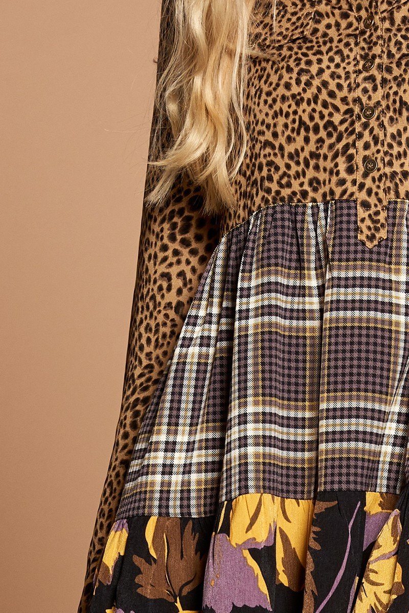 Cheetah Print Button-down Collard Shirt Dress Smile Sparker