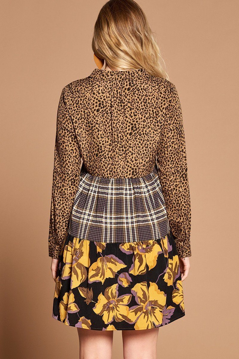 Cheetah Print Button-down Collard Shirt Dress Smile Sparker