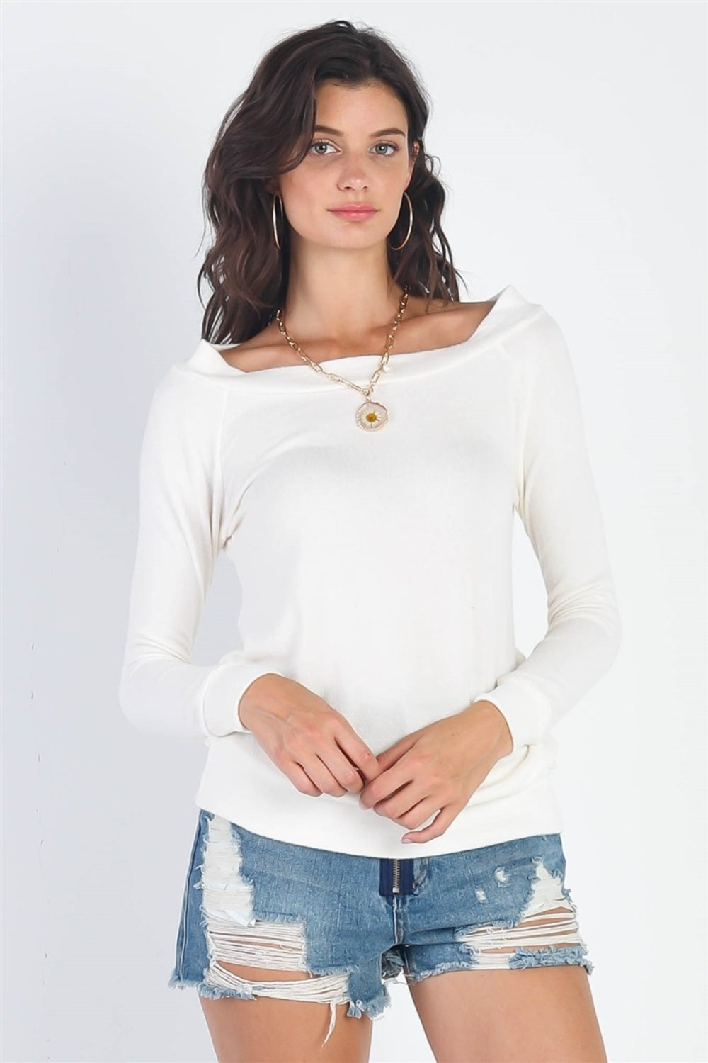 Cherish Apparel Flannel Long Sleeve Top - Ivory / S - TOPS - Ivory