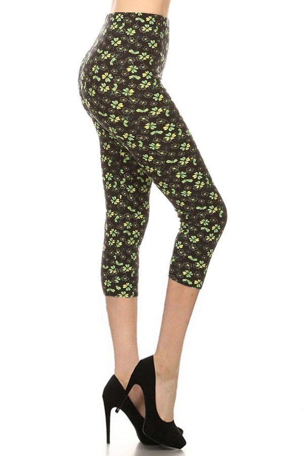 Clover Print, High Rise, Fitted Capri Leggings Smile Sparker