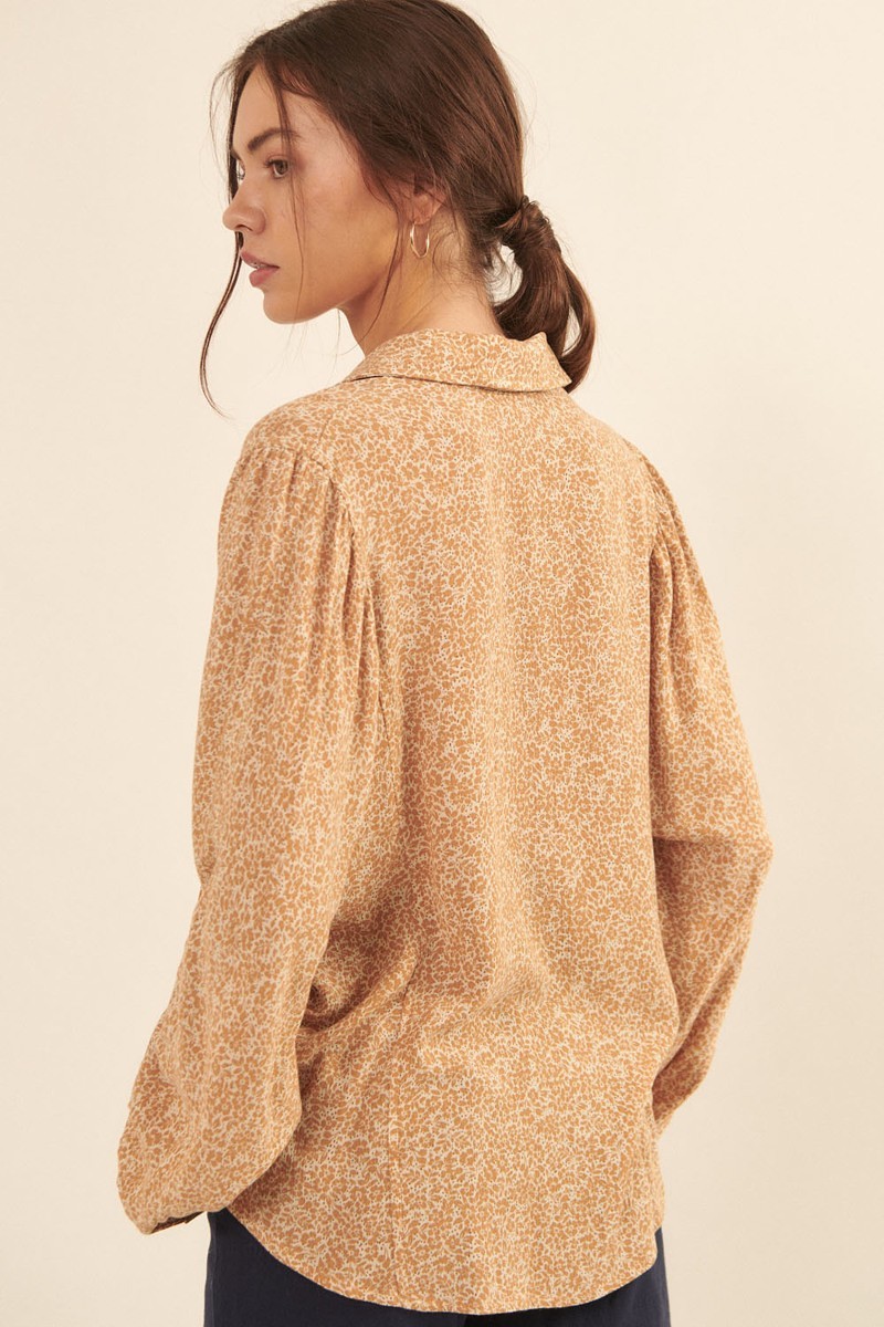 Collared Neckline Floral-print Shirt Smile Sparker