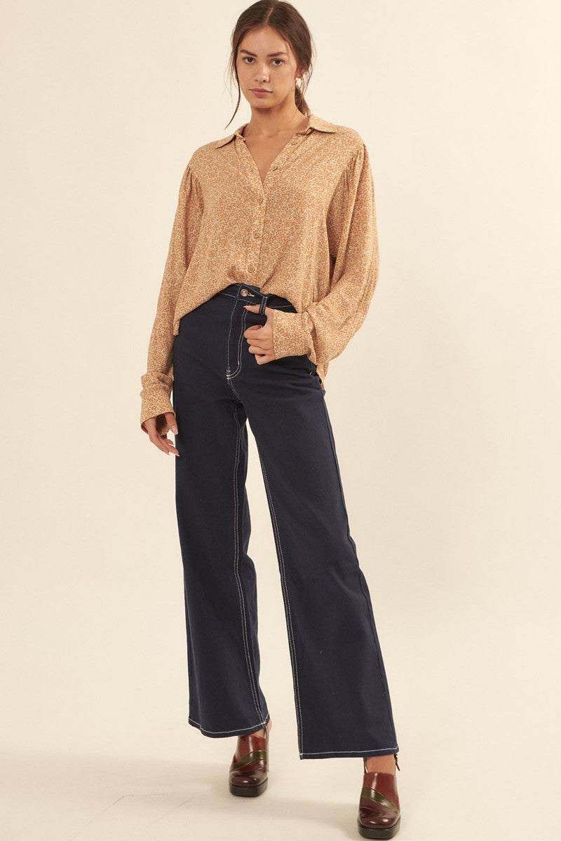Collared Neckline Floral-print Shirt Smile Sparker
