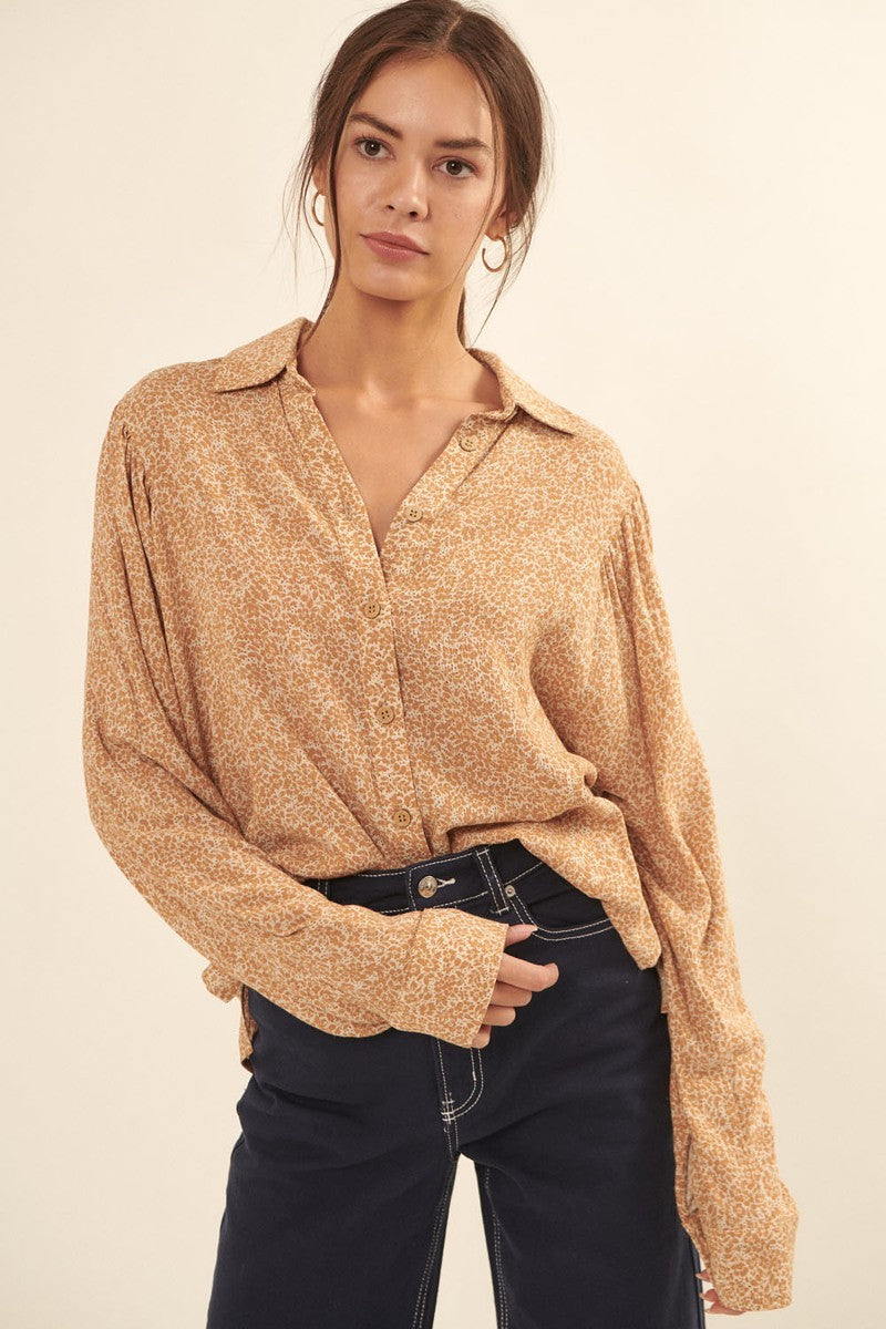 Collared Neckline Floral-print Shirt Smile Sparker