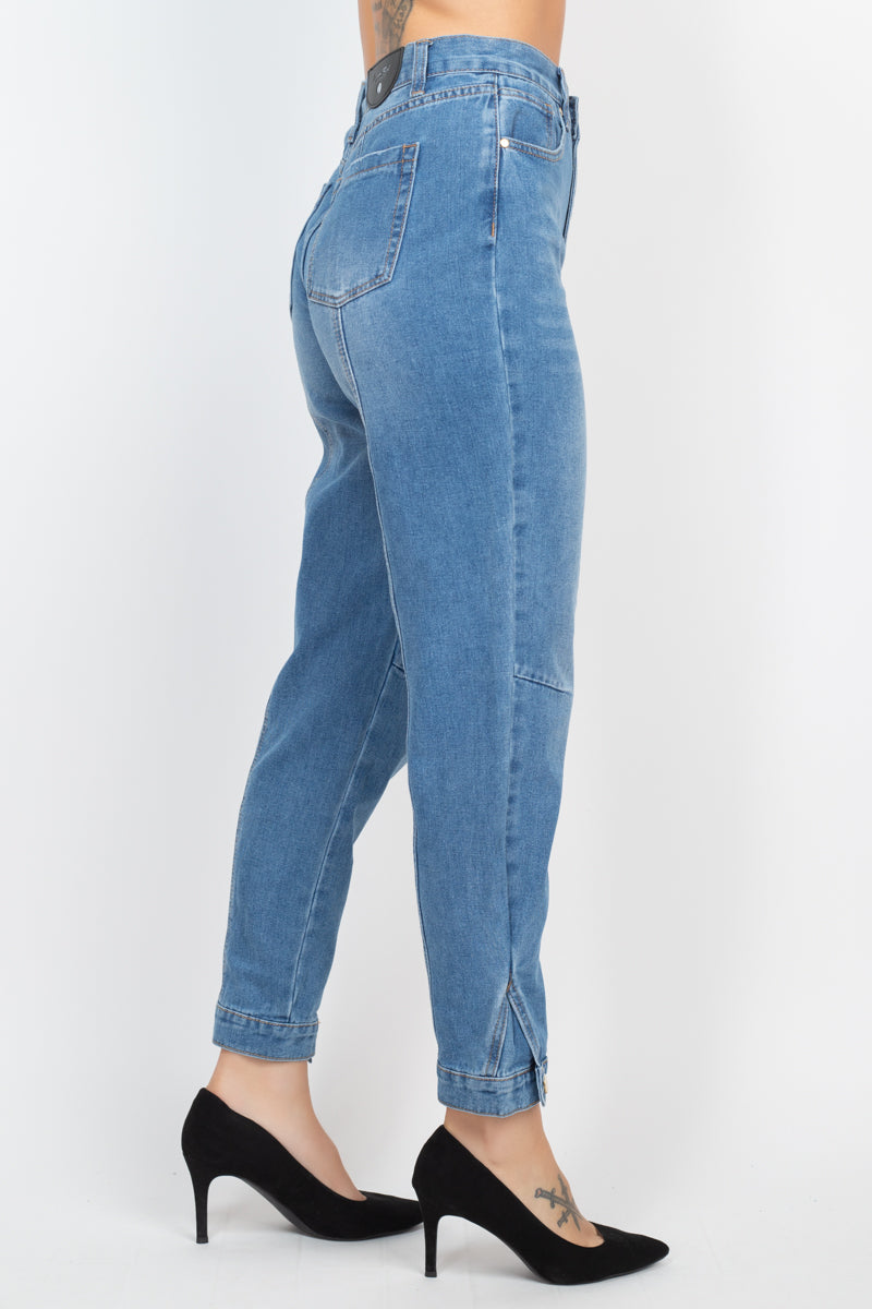 Cuffed-button Mom Jeans Smile Sparker
