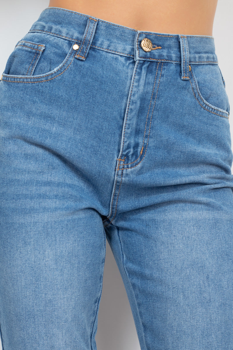 Cuffed-button Mom Jeans Smile Sparker