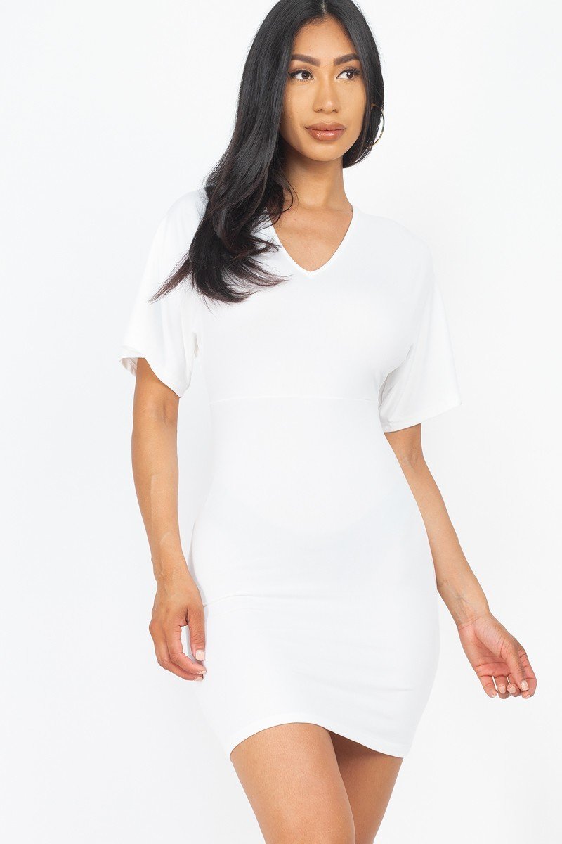 Dolman Sleeves Solid Mini Dress Smile Sparker