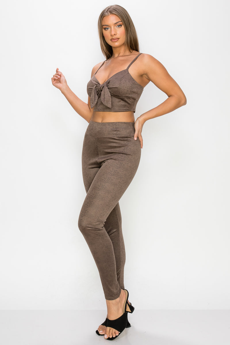 Embossed Snake Print Top And Leggings Set Smile Sparker
