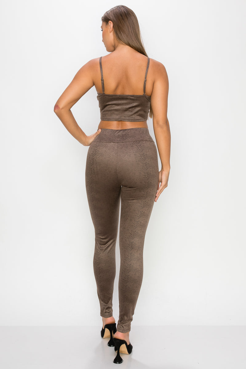 Embossed Snake Print Top And Leggings Set Smile Sparker