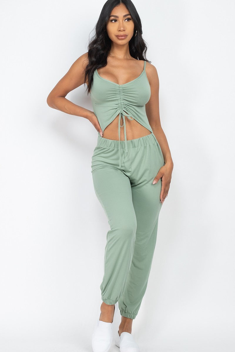 Front Ruched With Adjustable String Cami Casual/summer Jumpsuit Smile Sparker