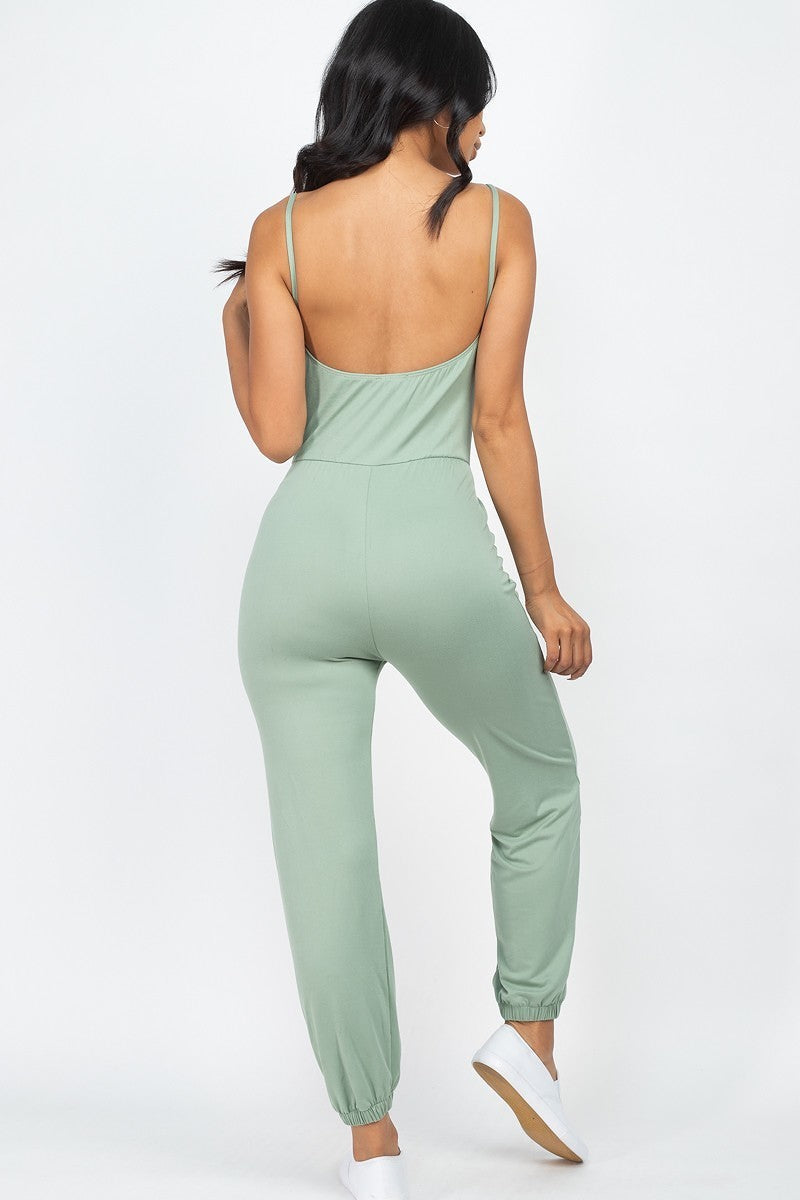 Front Ruched With Adjustable String Cami Casual/summer Jumpsuit Smile Sparker