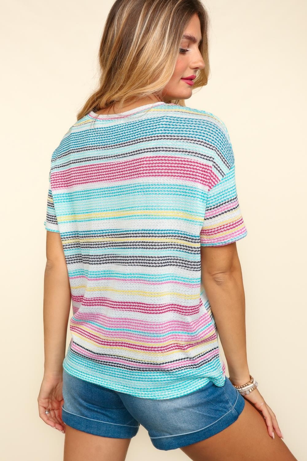 Haptics Waffle Stripe Short Sleeve T-Shirt - TOPS - Multi