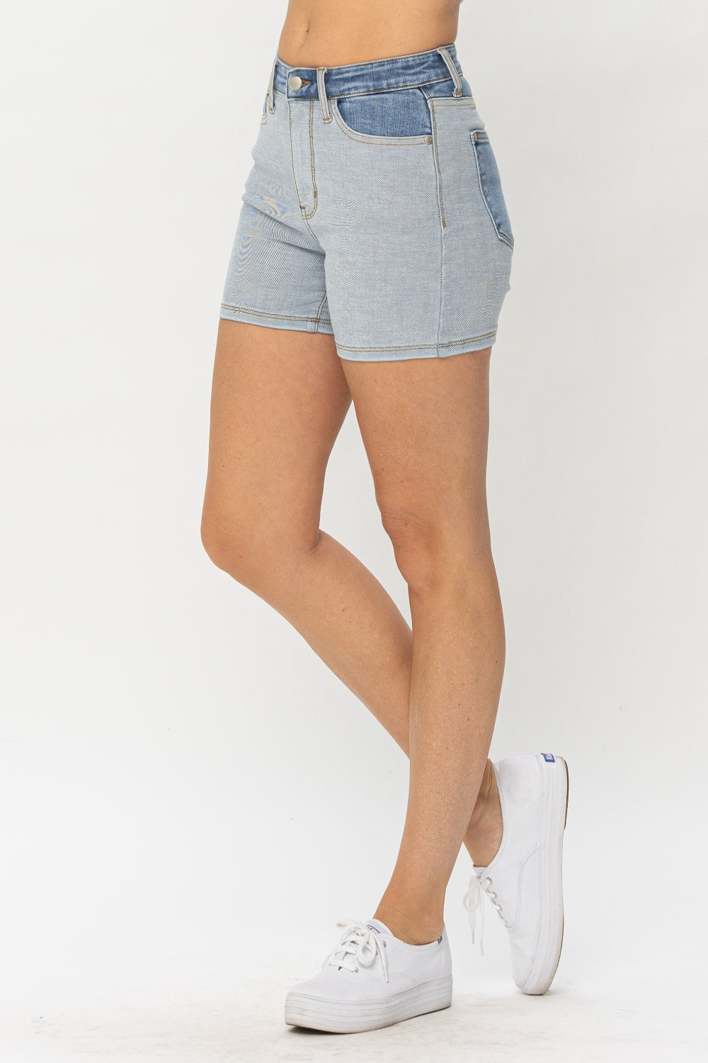 Judy Blue Full Size Color Block Denim Shorts - JEANS - Blue