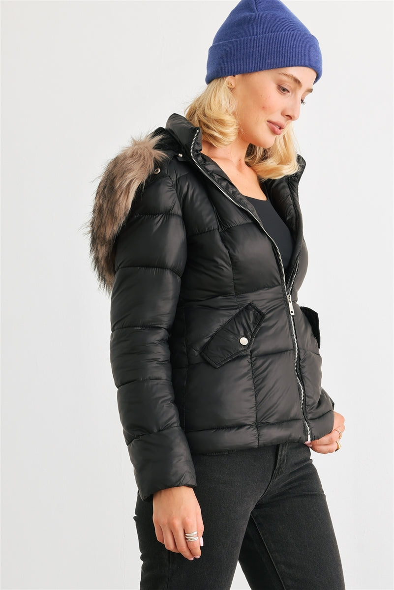 Long Sleeve Faux Fur Hood Padded Water Resistant Finish Jacket Smile Sparker