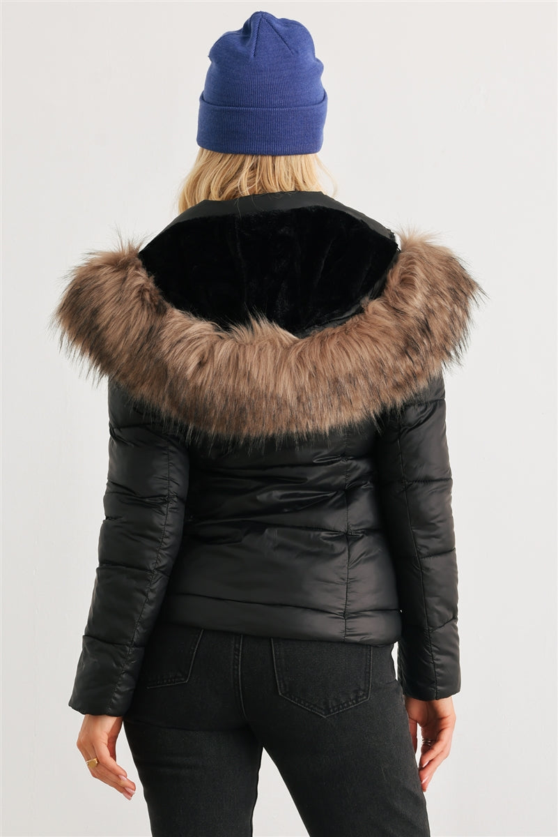 Long Sleeve Faux Fur Hood Padded Water Resistant Finish Jacket Smile Sparker