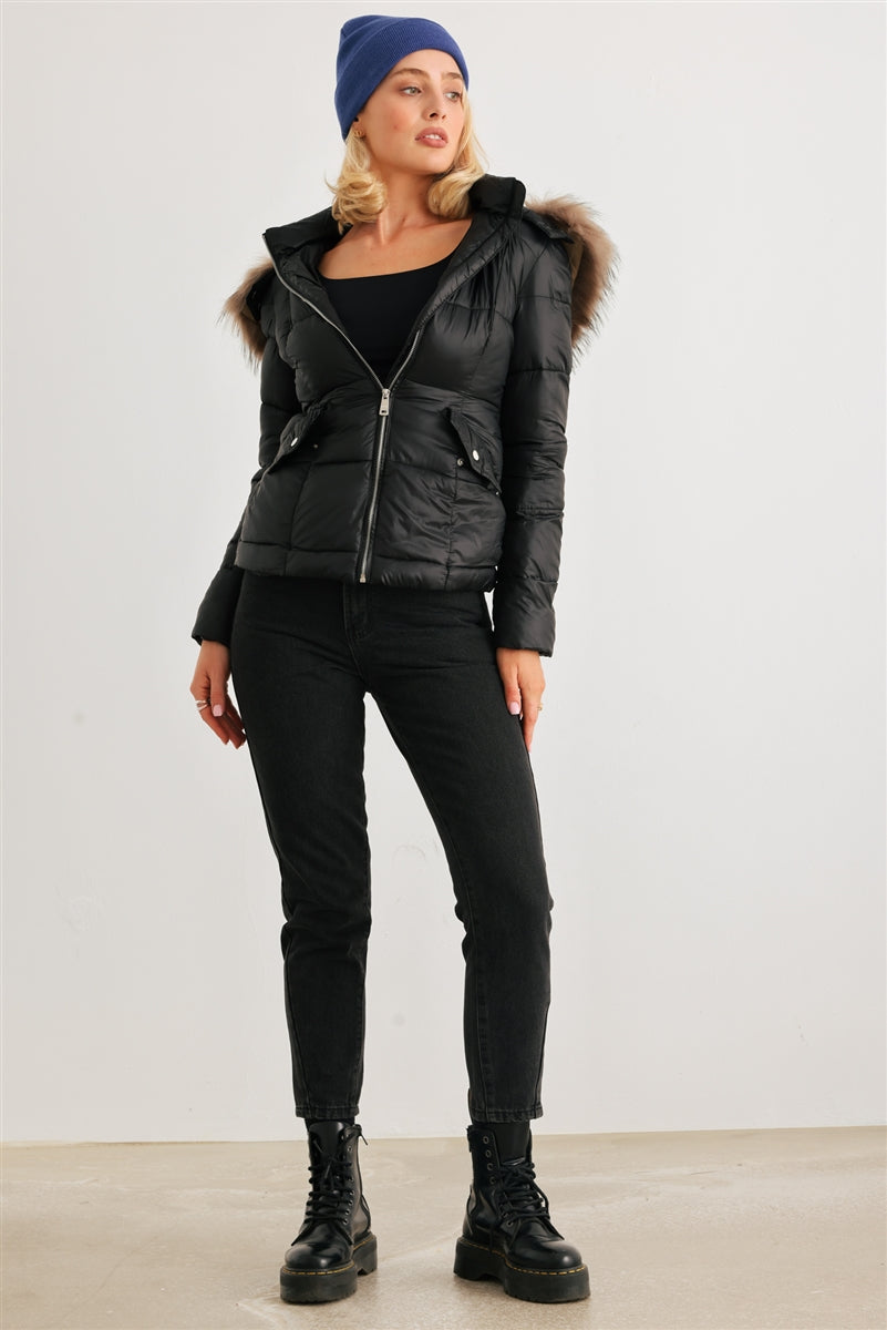 Long Sleeve Faux Fur Hood Padded Water Resistant Finish Jacket Smile Sparker
