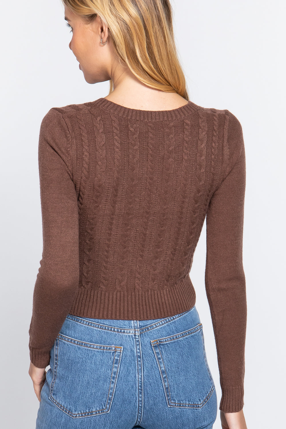 Long Sleeve V-neck Cable Sweater Smile Sparker