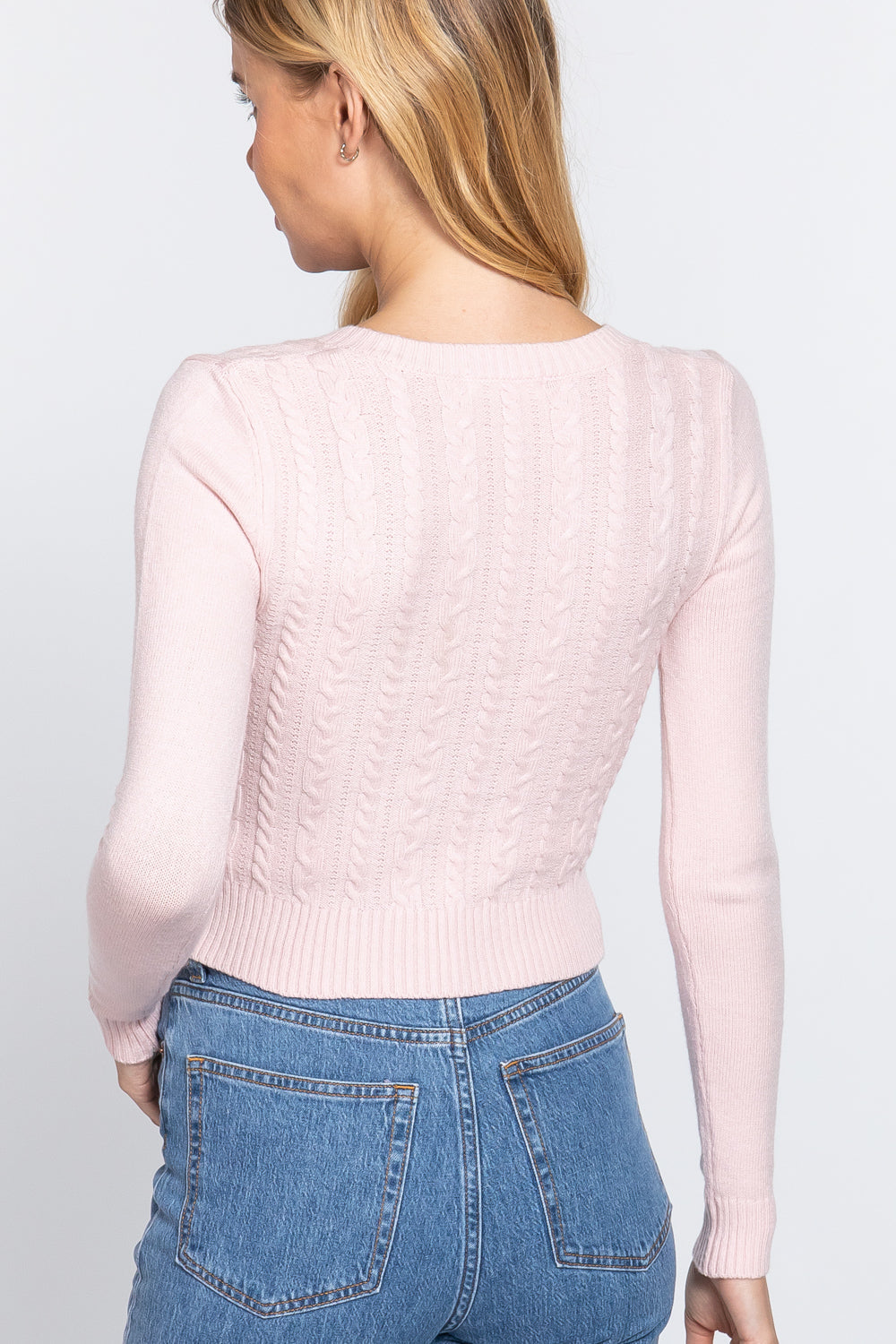 Long Sleeve V-neck Cable Sweater Smile Sparker