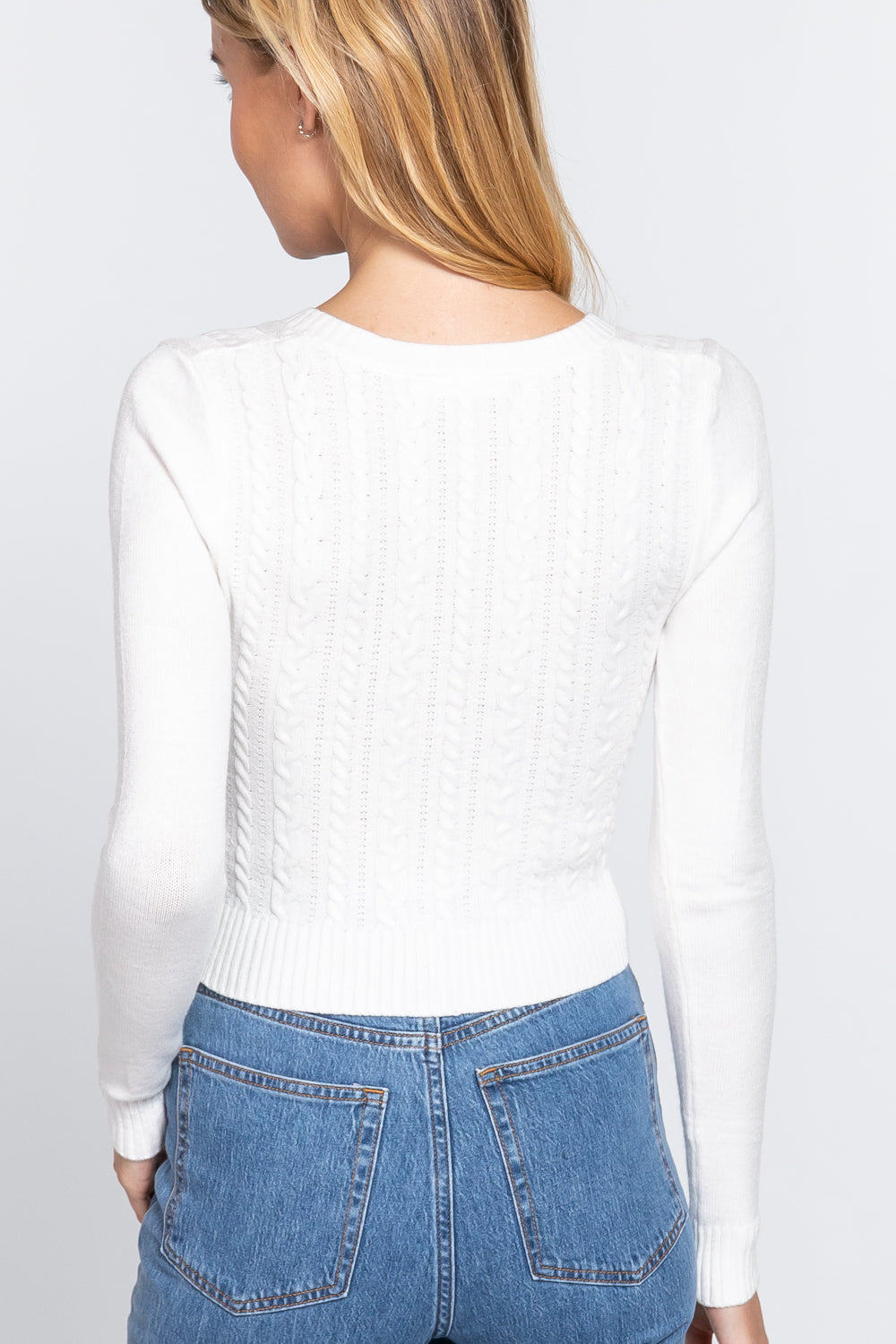 Long Sleeve V-neck Cable Sweater Smile Sparker